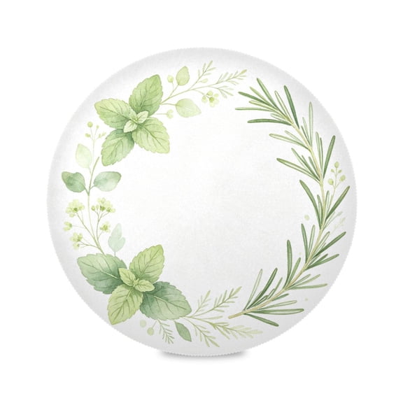 15" Herb Wreath Printed Round Placemats Set of 1 Heat Resistant Table Mat for Kitchen for Party Deco