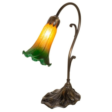 Meyda Lighting 15" High Amber/Green Tiffany Pond Lily Accent Lamp