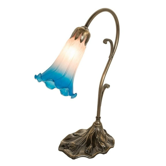 Meyda Lighting 15" High Pink/Blue Tiffany Pond Lily Accent Lamp