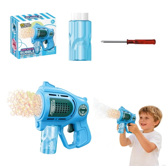 15-Holes Automatic Bubble Machine, Bubble Blower with Solution Bottle, Ideal for Easter Party, Summer Outdoor Events & Wedding Celebrations