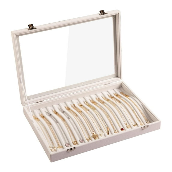 15 Hooks Necklace Tray Velvet Neckalce Organizer with Clear Lid Lockable Necklace Holder Box Jewelry Organizer for Pendants Chains Necklace Jeweley Tray for Women Girls(Black)