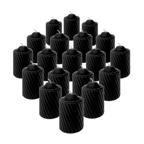 15 Hour Lightly Scented Votive Candles with a Textured Surface 19 Candles Per Box Made in The USA (Black/Night Magic Scent)