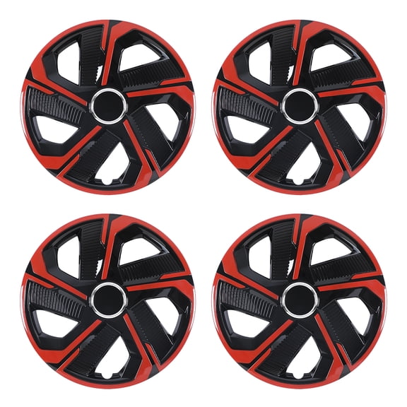 15" Hubcaps Universal Wheel Rim Covers Snap On installation, [Only Fit Iron Hub & Steel Wheel] Heavy Duty PP Material (15 Inch Set of 4, Black Lacquer & Red Lacquer )