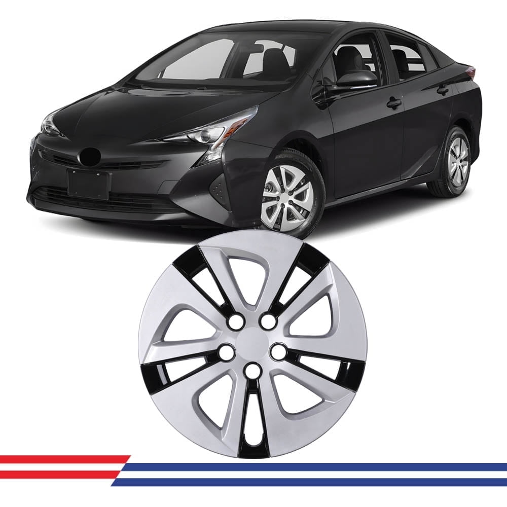 15" Hubcaps for 2016-2018 Toyota Prius,Wheel Rims Cover Snap on Car Truck SUV,Compatible With Alloy Wheels,PP,Silver&Black Lacquer,1PC