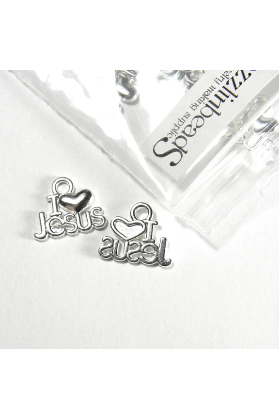 15 I Love Jesus Christian Jewelry Making Charms with Heart Plated Metal Great Pendants for Easter Christmas (Silver)