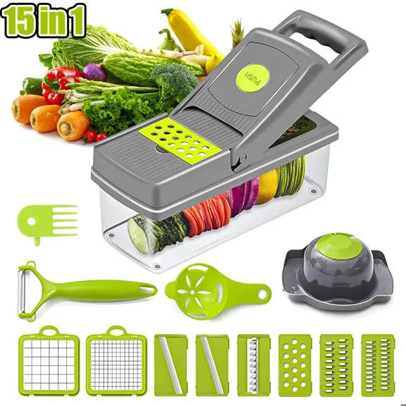 15-In-1 Multifunctional Vegetable Chopper, 8 Interchangeable Blades For Fruits