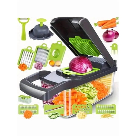 15-In-1 Vegetable Slicer Chopper - Professional Onion/Carrot Chopper w/ 8 Blades & Container - Multi-Functional Kitchen Tool, Father Gift
