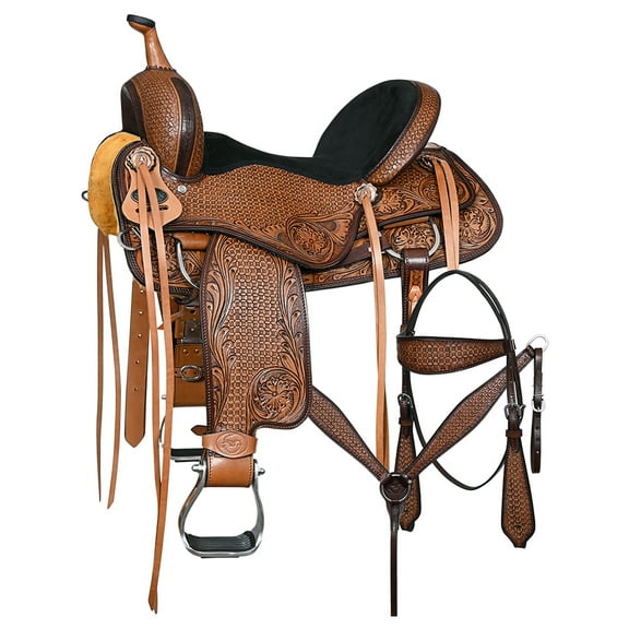 15 In Comfytack Western Horse Barrel Racing Trail Pleasure  American Leather Saddle Tack Set With Reins Brown