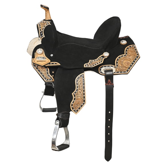 15 In Hilason Flex Tree Western Horse Floral Trail Barrel American Leather Saddle Black
