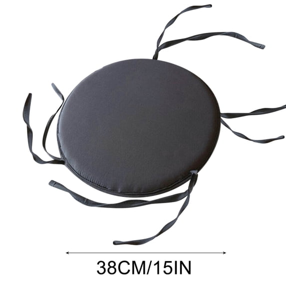 15 In Round Chair Cushion With Ties, Polyester Seat Pad for Dining Kitchen Patio Office Stool, Dark Gray