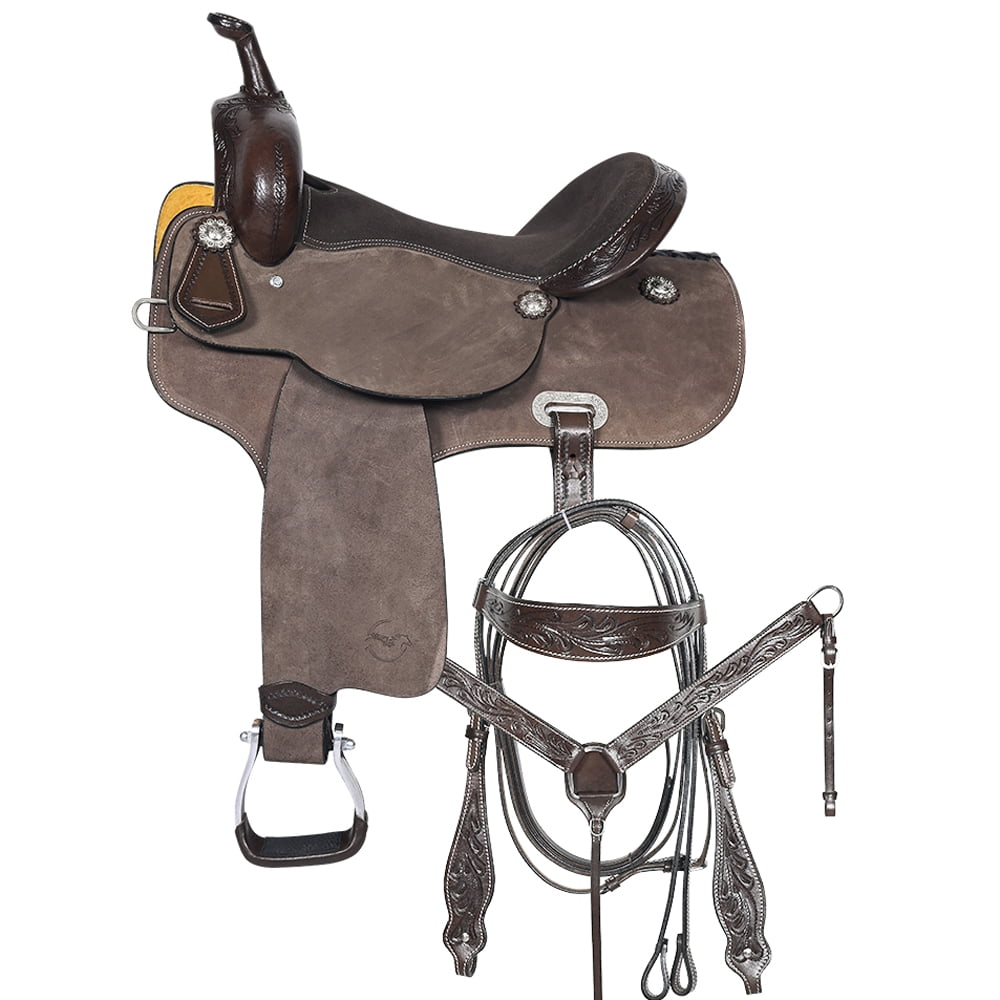 15 In Western Horse Barrel Racing Trail Saddle Tack Set Genuine Leather ...