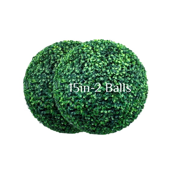 15 Inch 2 Packs Artificial Boxwood Balls Topiary Balls, 4 Layers of UV-Resistant Greenery Balls Indoor Outdoor Garden, Backyard, Patio, Front Door Assembly Required