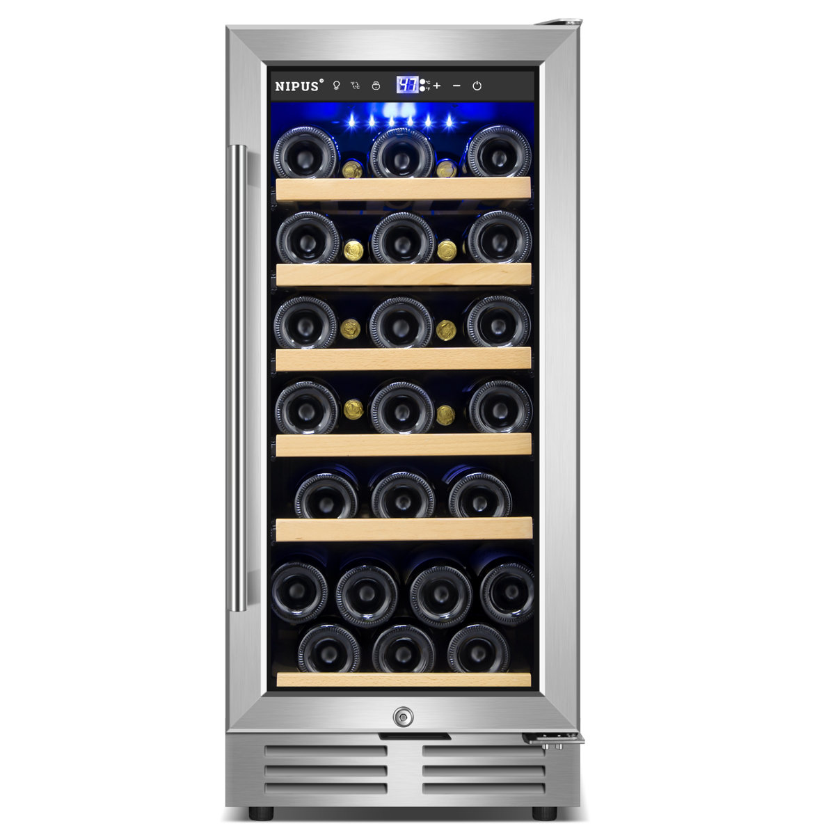 15 Inch 30 Bottle Wine Refrigerator Mini Wine Cooler Built-in and Freestanding with Built-In Light