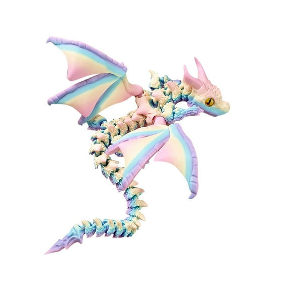 15 Inch 3D Printed Dragon Articulated Movable Joint Toy Detachable Animal Figurine for Desk Decor and Birthday Gift Matte Rainbow