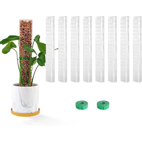 15 Inch 8 Pcs Plastic Moss Poles for Climbing Plants, Plant Support for Indoor Plants, White, Rectangular