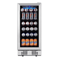 thumbnail image 1 of 15 Inch Beverage Refrigerator, 96 Cans Beverage Fridge Stainless Steel w Double-Layer Tempered Glass Door for Beer Wine Soda, Freestanding & Built In Wine Cooler w Safety Lock for Home, Office or Bar, 1 of 7