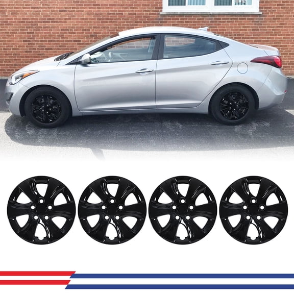 15 Inch Black Lacquer Hubcaps for 2011-2016 Hyundai Elantra Sedan Steel Wheels, Set of 4 PP Material Wheel Rim Cover, Bolt-On Design Hub Caps - 15” Black Lacquer 4-Pack