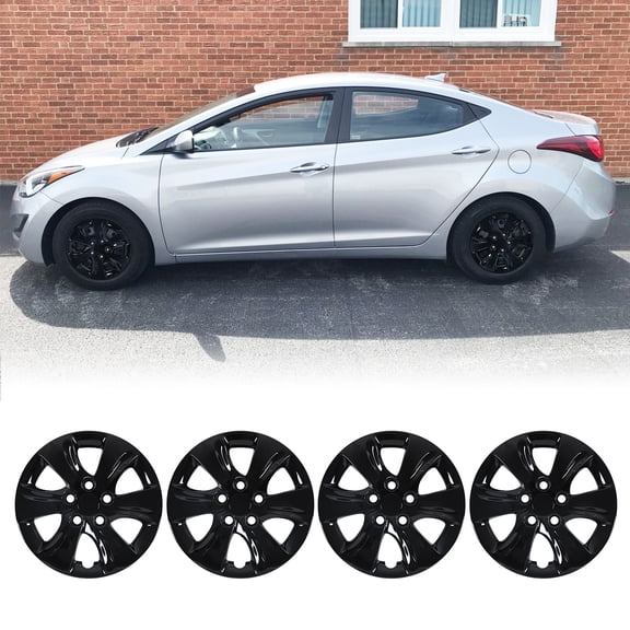 15 Inch Black Lacquer Hubcaps for 2011-2016 Hyundai Elantra Sedan Steel Wheels, Set of 4 PP Material Wheel Rim Cover, Bolt-On Design Hub Caps - 15” Black Lacquer 4-Pack
