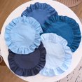thumbnail image 1 of 15 Inch Boho Fabric Placemat, Rustic Farmhouse Round Ruffle Place Mat, Washable Scalloped Edge Table Mats for Kitchen Dining Party Table Decor, 1 of 7