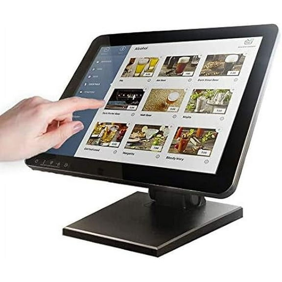 15-Inch Capacitive LED Backlit Multi-Touch Monitor, True Flat Seamless Design Touchscreen with Metal POS Stand, for Office, POS, Retail, Restaurant, Bar, Gym, Warehouse