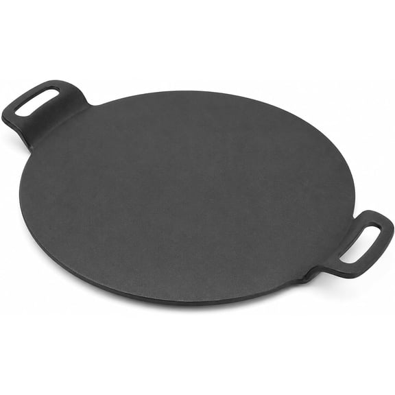 15 Inch Cast Iron Pizza Pan, PreSeasoned Tawa Dosa Pan Round Griddle for Oven, Grill & Stovetop, Baking