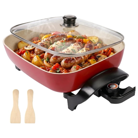 15 Inch Ceramic Nonstick Skillet with Tempered Glass Lid, 1500W ...