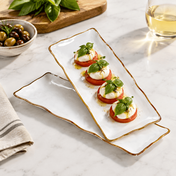 15 Inch Ceramic Serving Platters Set of 2 Creamy White for Entertaining and Parties