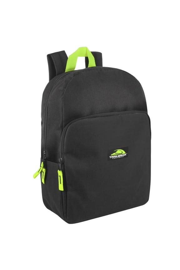 15 Inch Classic Solid Color Backpack with Front Zippered Pocket for Commuting and Travel in Black & Neon Green