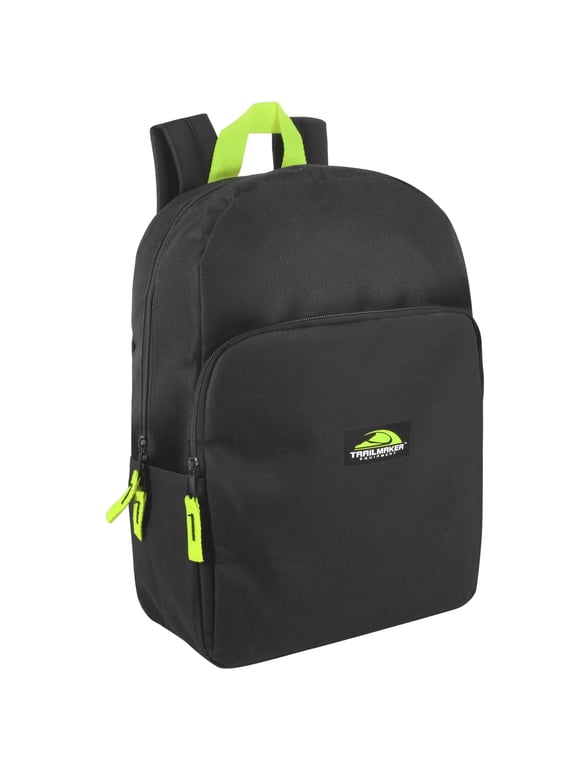 15 Inch Classic Solid Color Backpack with Front Zippered Pocket for Commuting and Travel in Black & Neon Green