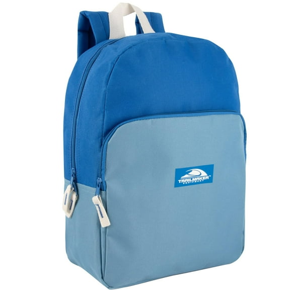 15 Inch Classic Solid Color Backpack with Front Zippered Pocket for Commuting and Travel in Blue & Light Blue