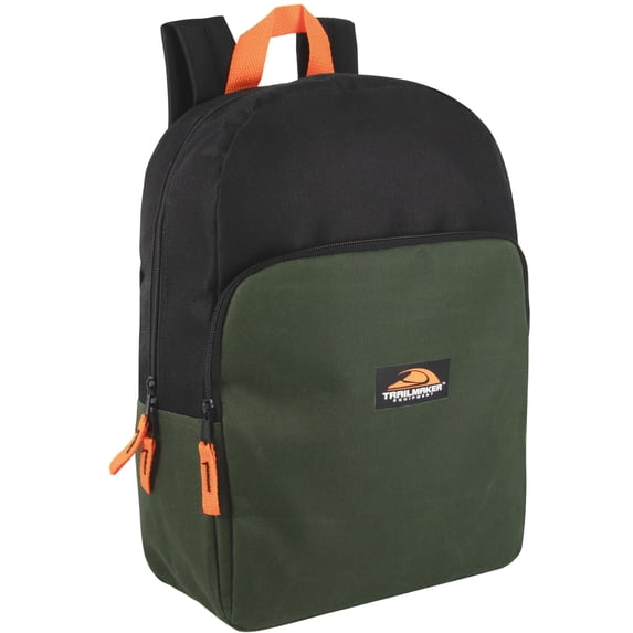 15 Inch Classic Solid Color Backpack with Front Zippered Pocket for Commuting and Travel in Hunter Green & Black