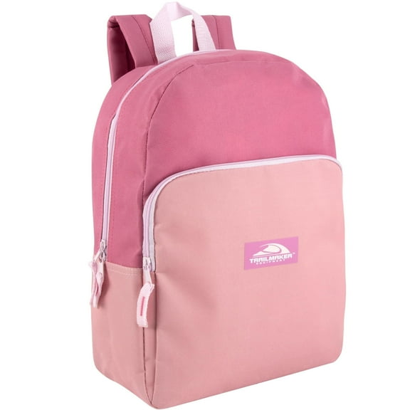 Classic Solid Color Backpack with Front Zippered Pocket for Commuting and Travel in Pink