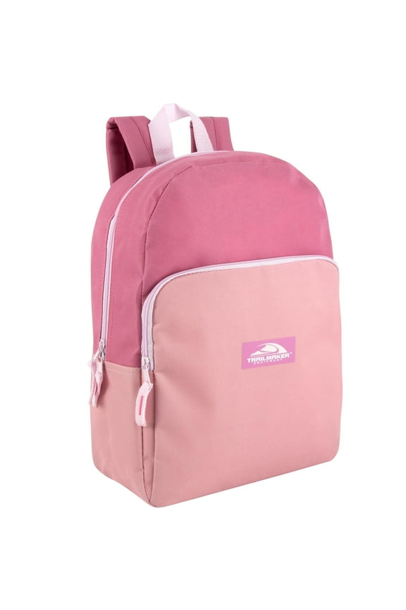 Classic Solid Color Backpack with Front Zippered Pocket for Commuting and Travel in Pink