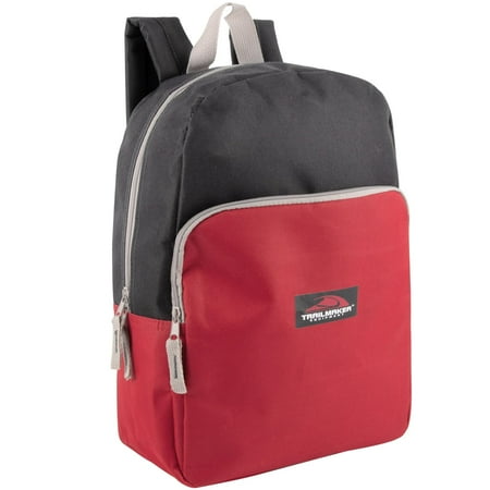 15 Inch Classic Solid Color Backpack with Front Zippered Pocket for Commuting and Travel in Red & Charcoal Gray