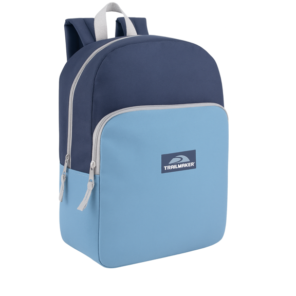 15 Inch Classic Solid Color Backpack with Front Zippered Pocket for Commuting and Travel in Sea Blue