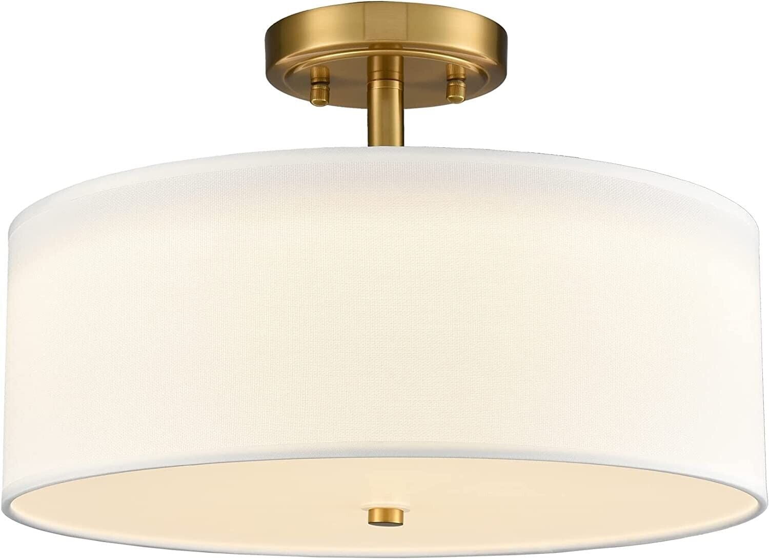 15-Inch Dimmable Gold Semi flush mount with Drum Shade ceiling light Fixture