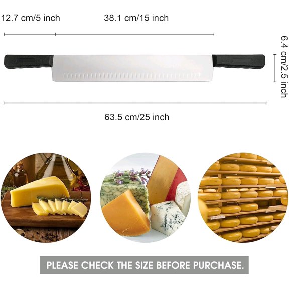 15 Inch Double Handle Cheese Knife for Charcuterie, High Carbon Stainless Steel Blade With 5" Black Plastic Handles Use for Cheese, Cakes, Vegetables, Soaps$$