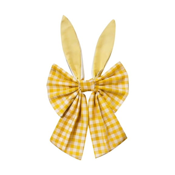15 Inch Easter Bow with Ear - Rustic Plaid Fabric Decorative Bow for Wreaths, Tree Topper, Front Door, Wall Window, Spring Holiday Home Party Decor (B)