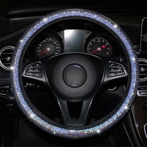 15 Inch Elastic Car Steering Wheel Cover, Bling Sparkling Leather Steering Wheel Cover, Anti-Slip Easy to Install, Silver