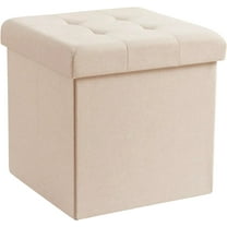 15 Inch Folding Storage Ottoman, Square Small Storage Foot Rest Stool, Bedroom Bench - Beige