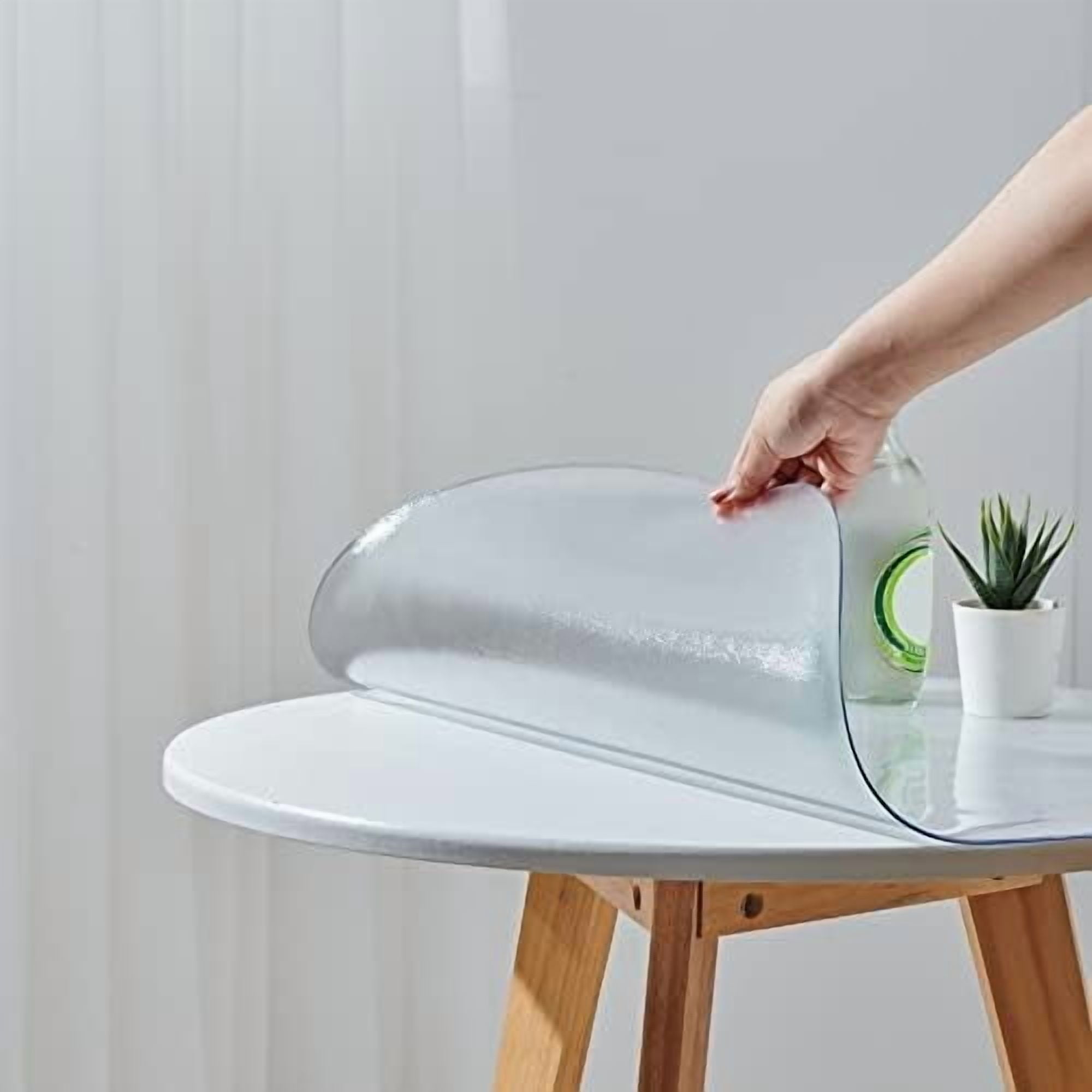 15 Inch Frosted Round Table Cover Protector, 1.5mm Thick Plastic Desk Protector Mat, Round Waterproof PVC Desk Cover, Vinyl Placemats for Circle Desktop, Night Stand, Coffee Sofa Table