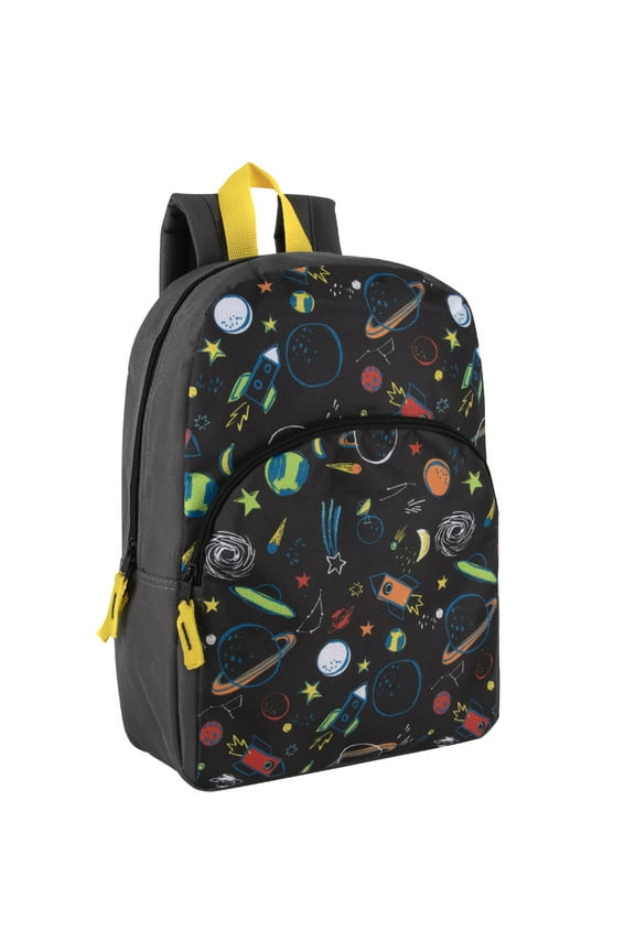 15 Inch Fun Printed Backpack with Front Zippered Pocket & Padded Adjustable Shoulder Straps in Stellar Space Print