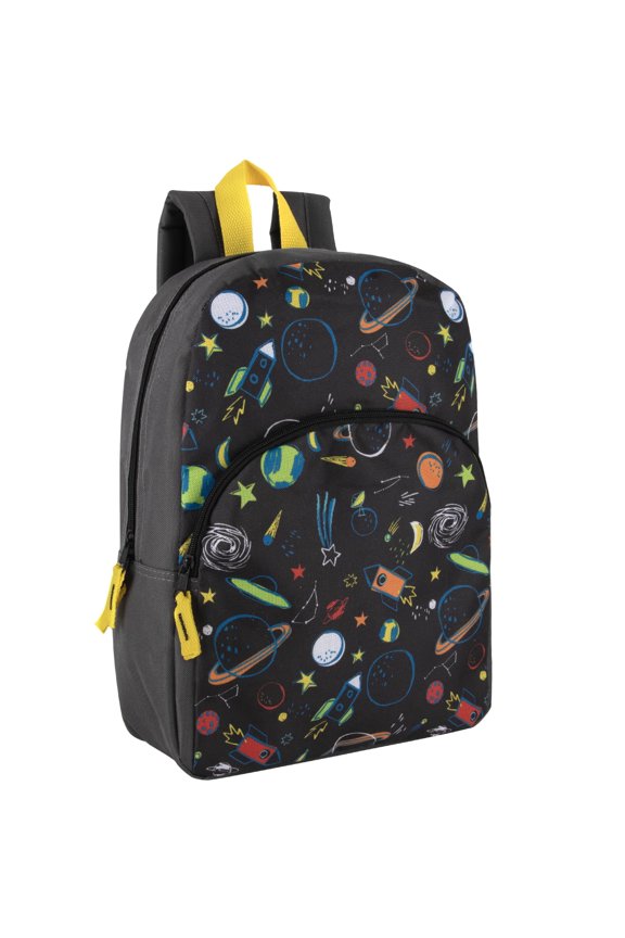 15 Inch Fun Printed Backpack with Front Zippered Pocket & Padded Adjustable Shoulder Straps in Stellar Space Print