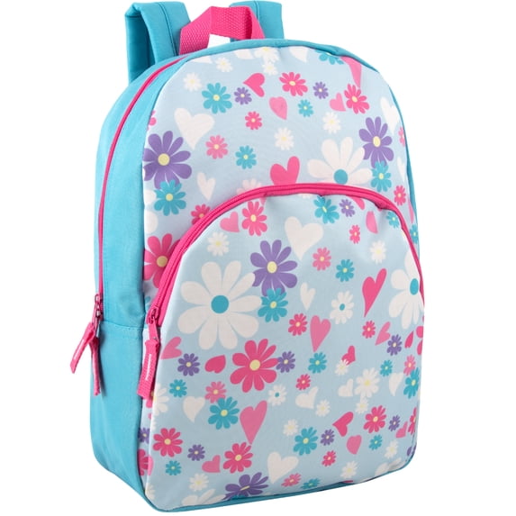 15 Inch Fun Printed Backpack with Front Zippered Pocket & Padded Adjustable Shoulder Straps in Dancing Daisies