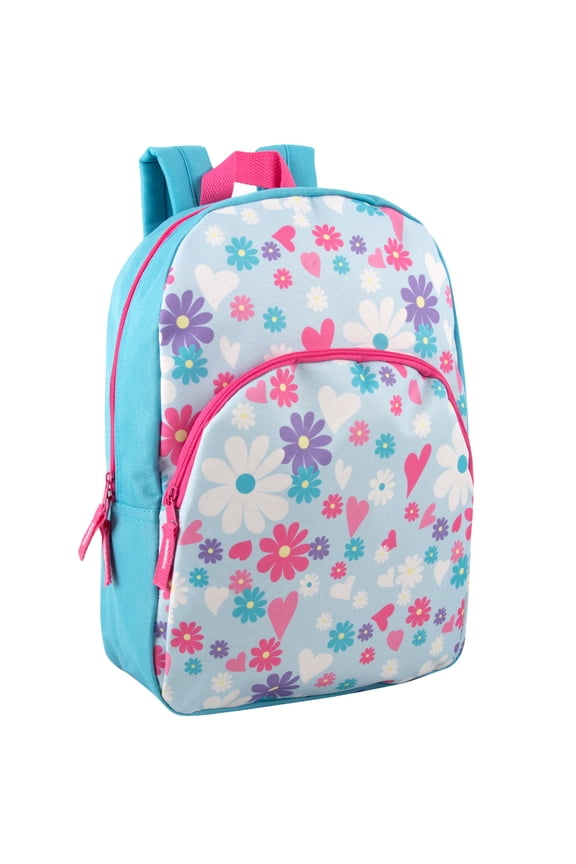 15 Inch Fun Printed Backpack with Front Zippered Pocket & Padded Adjustable Shoulder Straps in Dancing Daisies