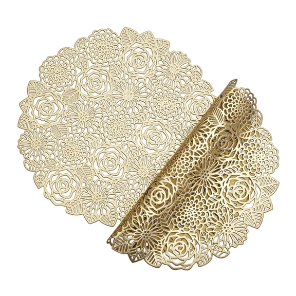 15 Inch Gold Foil Rose Garden Placemat – Heat Resistant Table Mat for Dining, Wedding, Party & Home Decor – Elegant Floral Design, Non-Slip Backing, Premium PVC Material
