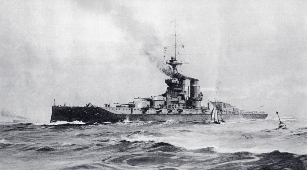 The 15 Inch Gun Super-Dreadnought HMS Queen Elizabeth Drawn By WB Freer From The Illustrated War News Published 1914 Canvas Art - Ken Welsh Design Pics (38 x 20)