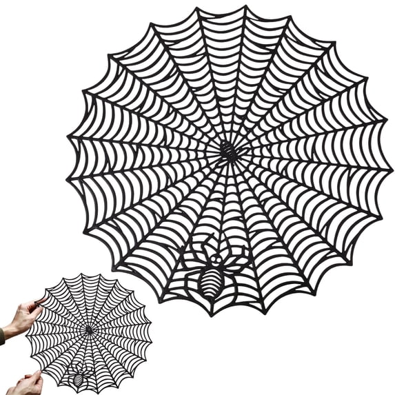 15 Inch Halloween Round Placemat, Hollow Out Decorative Table Mat, Black Spider Web Style Table Centerpiece for Halloween Dinner Party, Kitchen Dining Table, Bar, Cafe and Holiday Home Decor