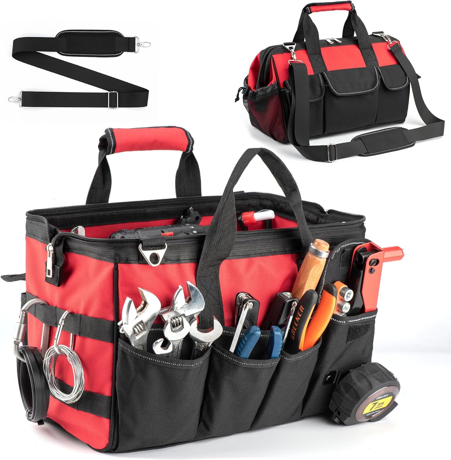 GRIFIX 16-Inch Tool Bag – Wide Mouth Tote With 17 Pockets, Molded Base, Adjustable Strap