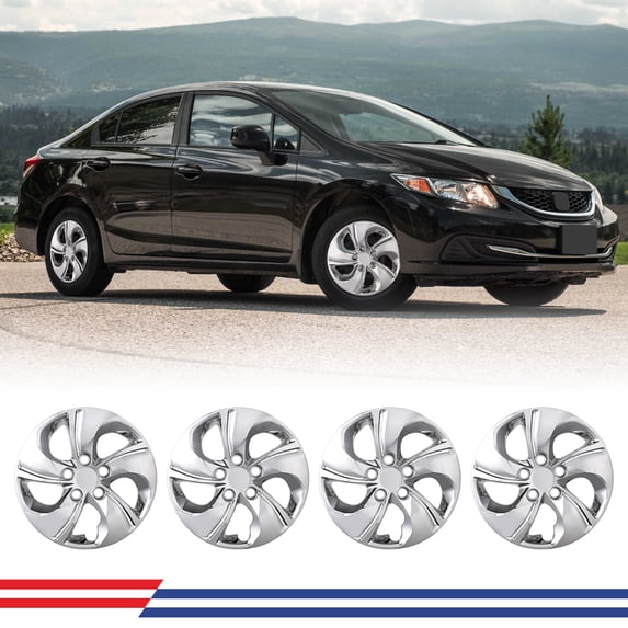 15 Inch Hubcaps Fit for 2006-2011 Honda Civic, Wheels Rim Cover Replacement Compatible with 2013 2014 2015 Honda Civic 15'' Steel Wheels, ABS & PC Material Hub Caps Set of 4 (15-Inch, Chrome)